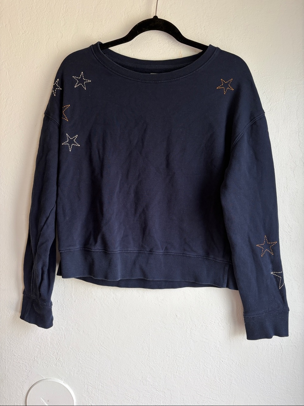 Pact Organic Cotton Star Embroidered Sweatshirt Womens Large Navy Patriotic Warm